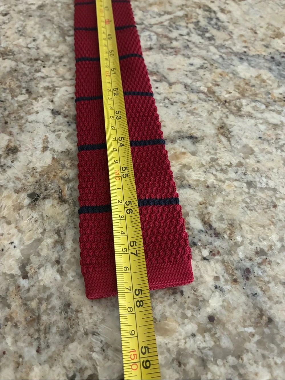 Men's knit square Red & navy blue Striped Tie, One Size Classic Length